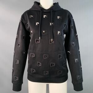 PACO RABANNE Size S Black Cotton Blend Cutout Logo Hooded Pullover